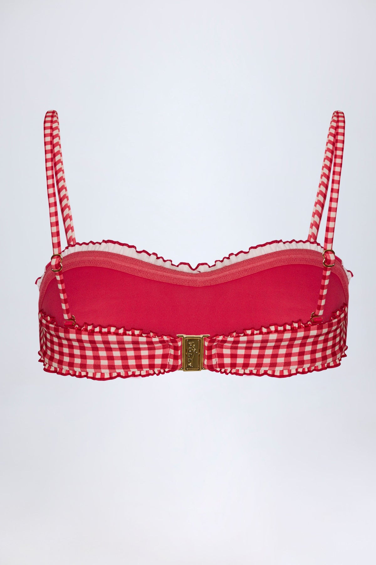 Ruffled Bandeau Bikini Top in Red Gingham