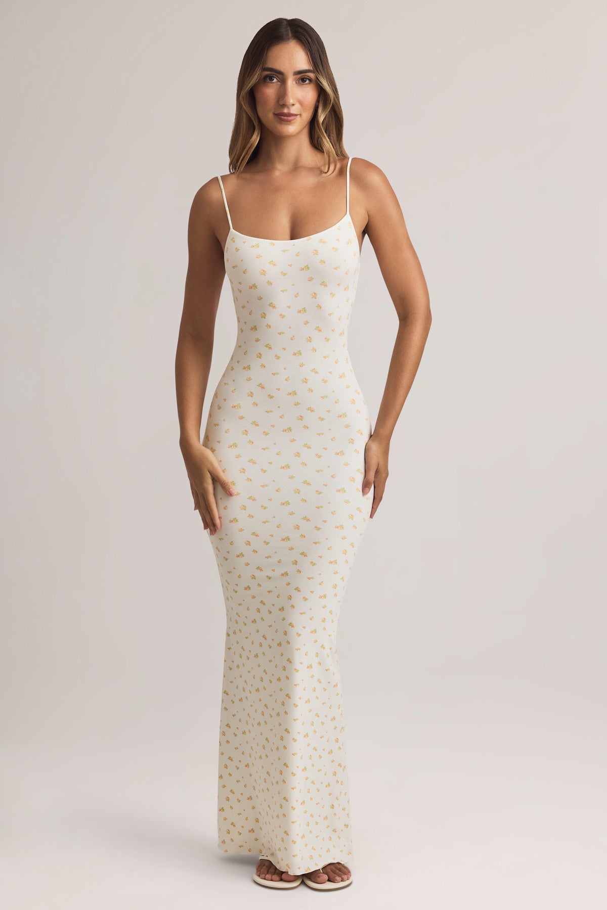 Modal Scoop-Neck Strappy Maxi Dress in Floral Print