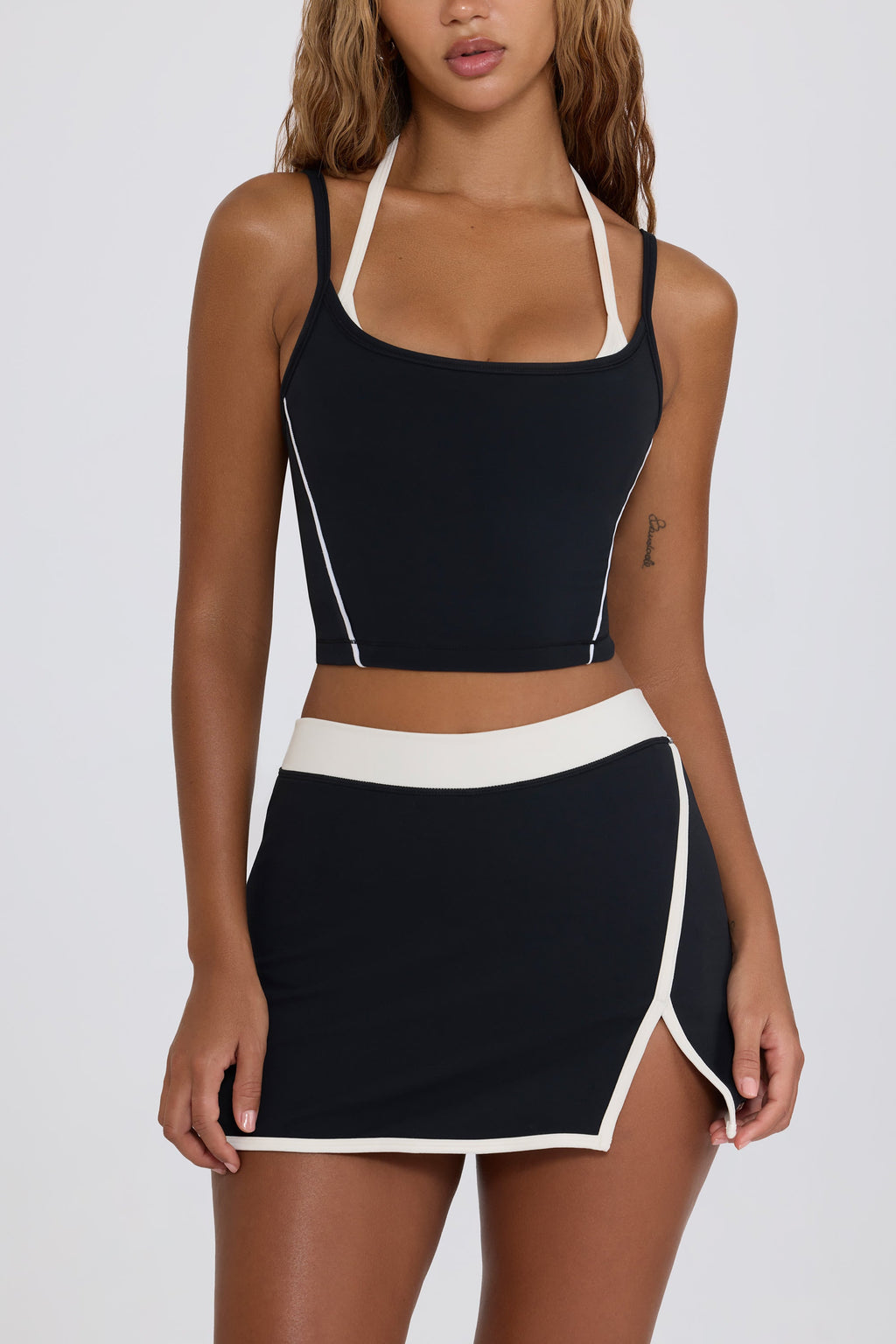 Soft Active Layered Cropped Tank Top in Black