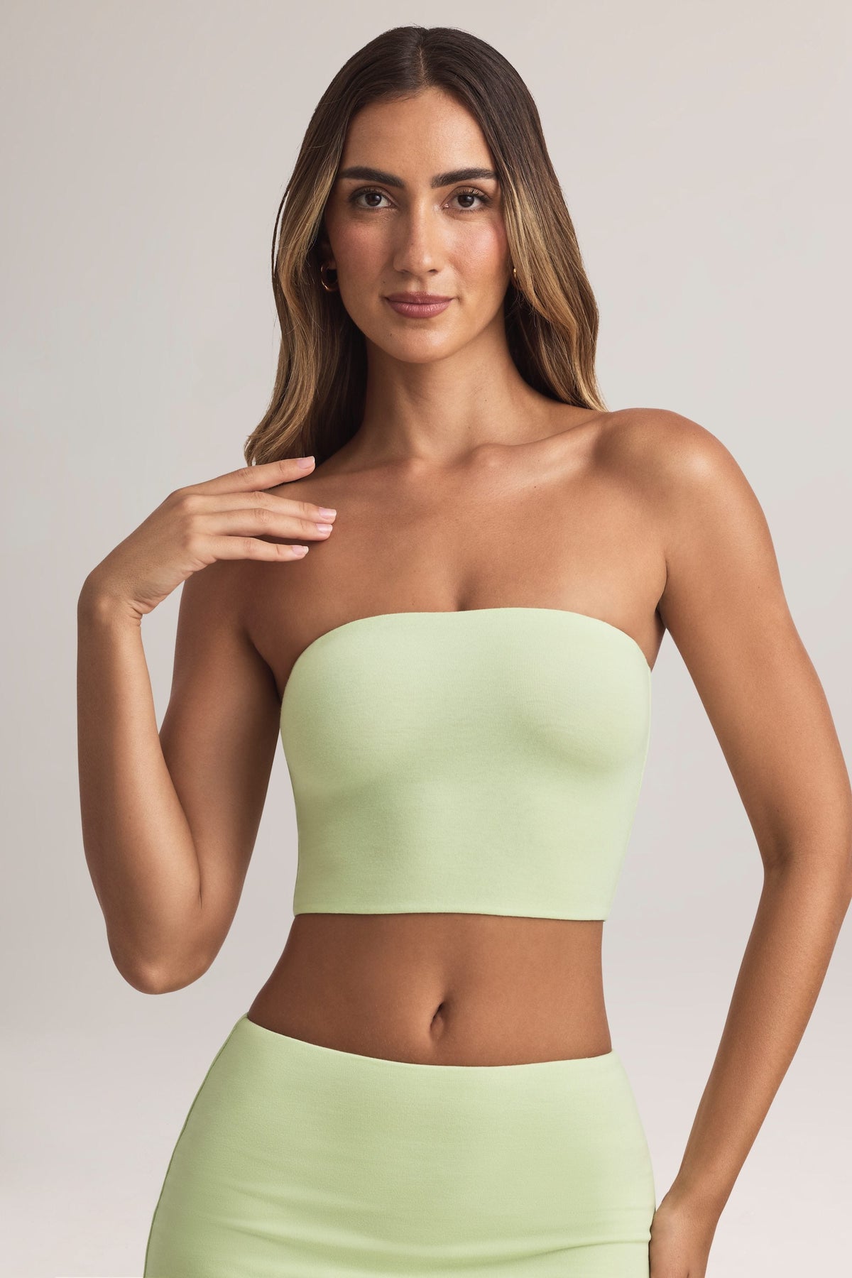 Modal Strapless Crop Top in Sage Green