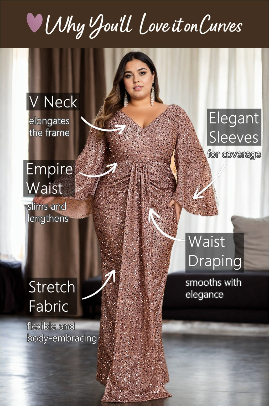 Quinn Plus Size Drape Long Sleeve Evening Dress
