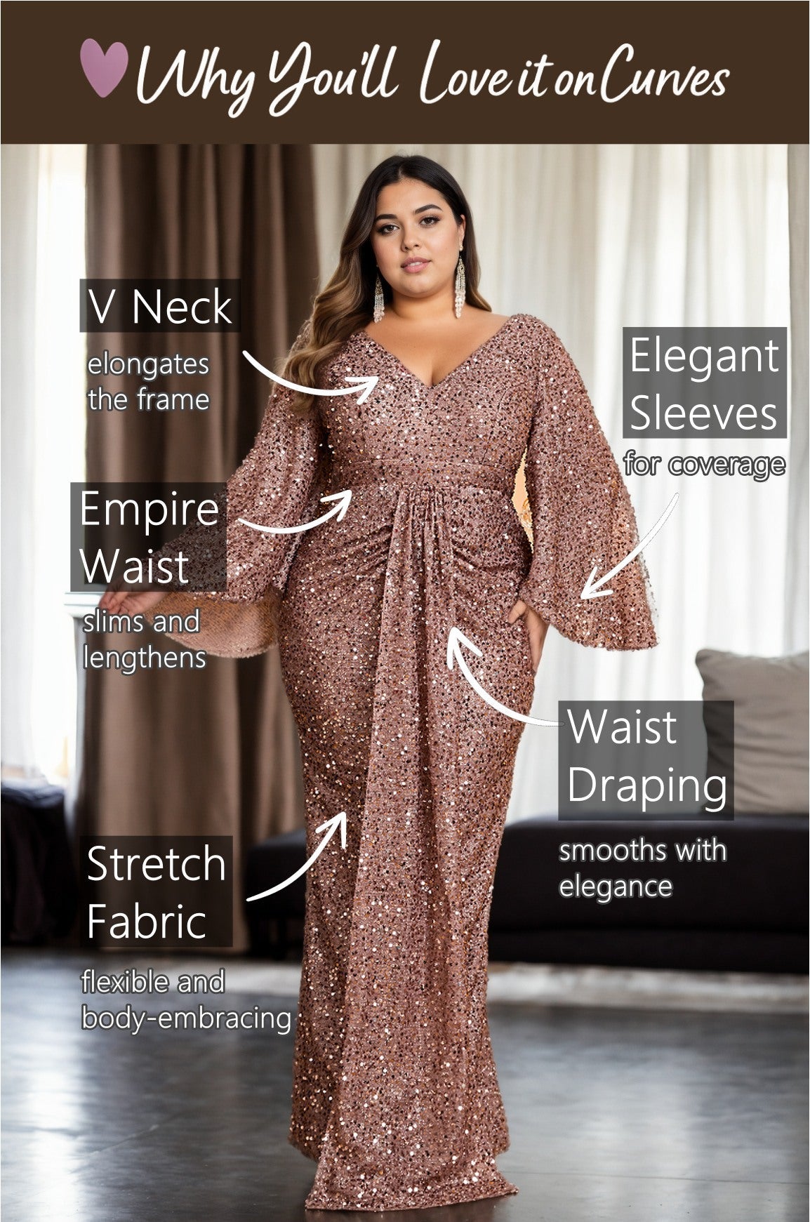 Quinn Plus Size Drape Long Sleeve Evening Dress